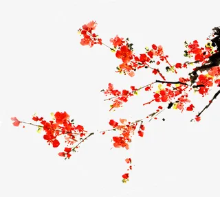 水墨画桃花免抠