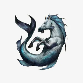 蓝色马和鱼的海洋怪物免抠