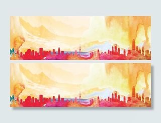 彩色水彩城市背景高清