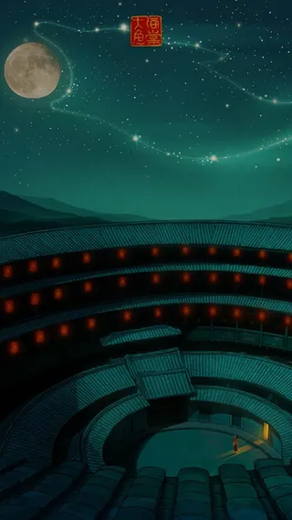 夜空下的土楼海报背景高清