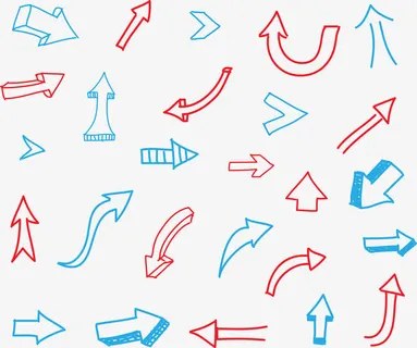 红蓝手绘涂鸦箭头免抠