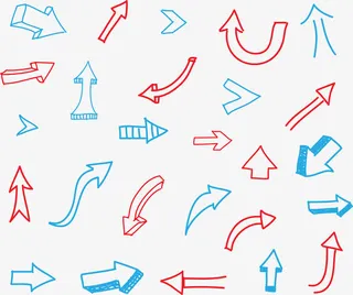 红蓝手绘涂鸦箭头免抠