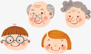 可爱爷爷奶奶与孩子手绘卡通头像免抠