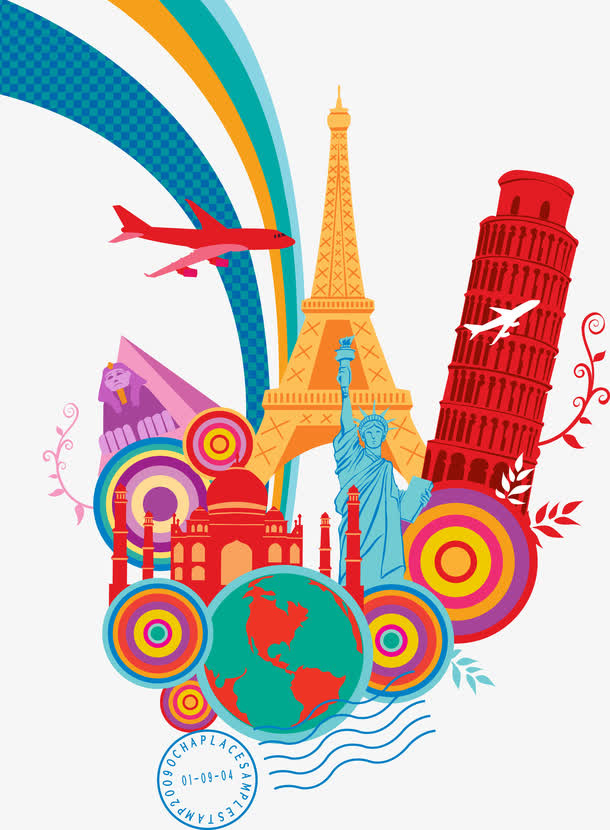 彩色建筑旅游元素免抠