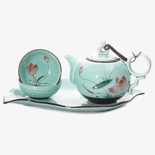 青瓷手绘陶瓷茶壶免抠 青瓷手绘陶瓷茶壶免抠