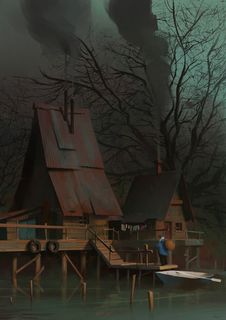 手绘日式木屋插画免抠