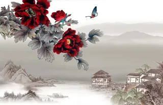 水墨画海报背景素材高清