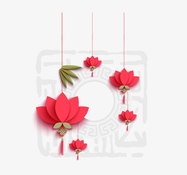 红色莲花灯免抠