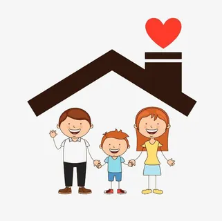 房屋下的一家三口免抠