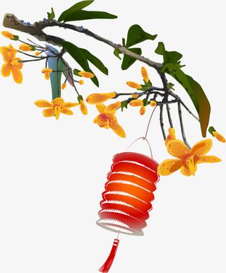 手绘黄花古风灯笼免抠