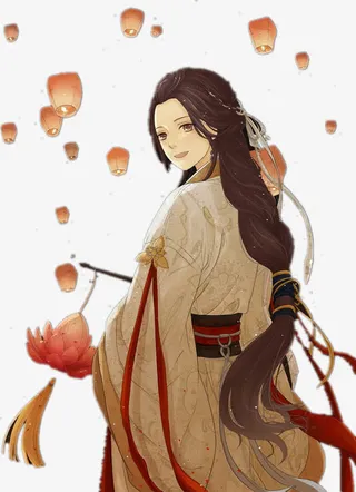 彩绘立绘莲花灯灯笼美女免抠