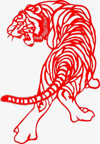 红色剪纸老虎免抠