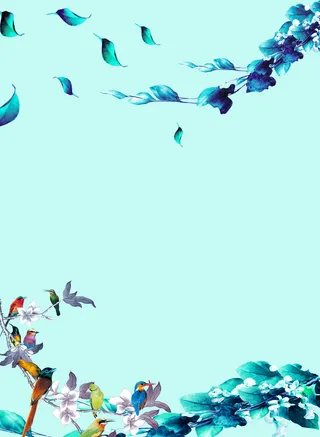 唯美蓝色树枝鸟树叶背景高清