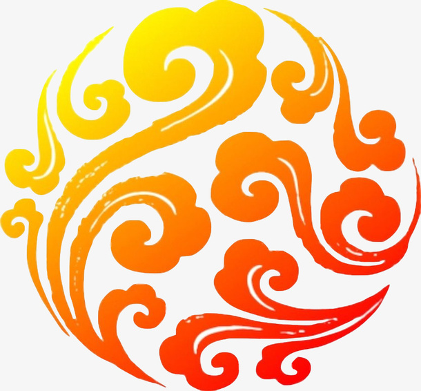 国潮古代云纹金红祥云元素免抠