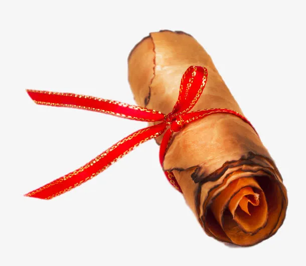 红色飘带包扎的羊皮卷免抠