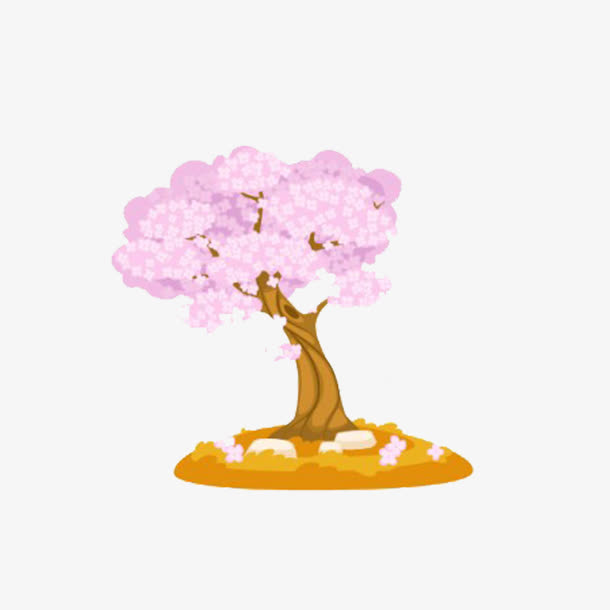 手绘春天一棵开花的树素材免抠