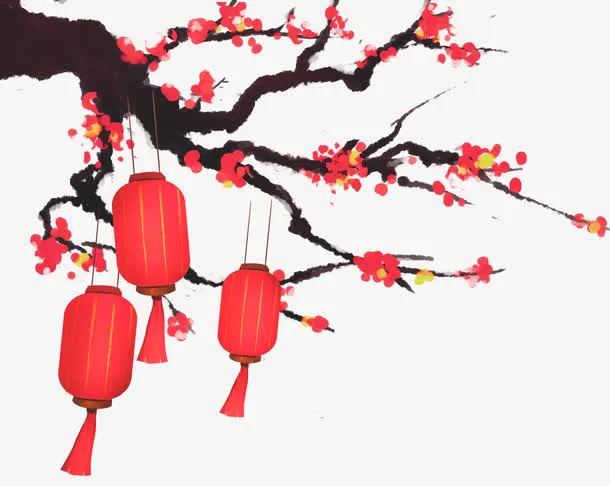 新年中国风装饰梅花灯笼素材免抠