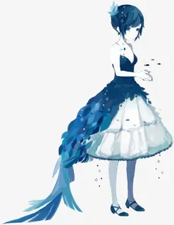 蓝色少女插画免抠