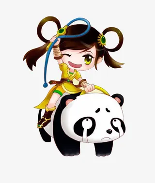 骑熊猫的小女孩免抠
