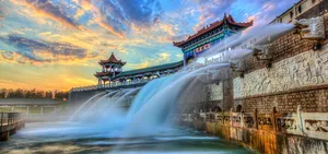 中国建筑喷泉背景图高清