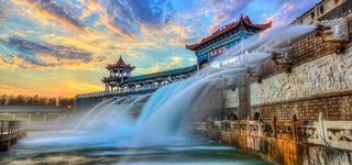 中国建筑喷泉背景图高清