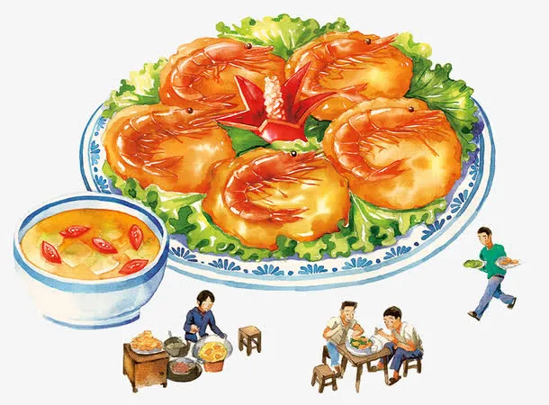 手绘虾饼免抠