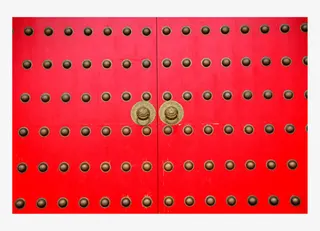 小门把手仿古大红门免抠