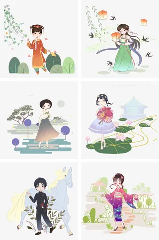 春分女孩灯笼荷叶免抠