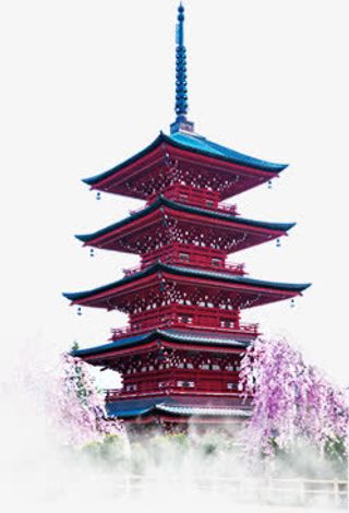 桃花从中的塔免抠