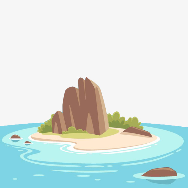 手绘海岛礁石免抠