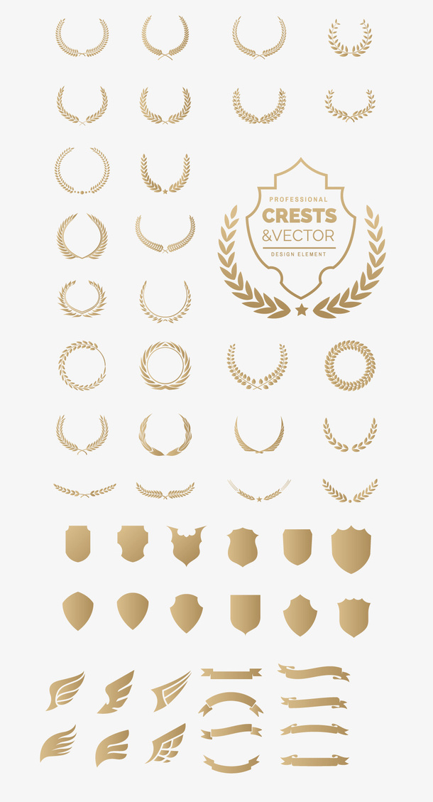 金色麦穗徽章橄榄枝素材免抠