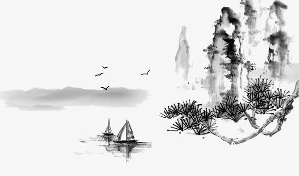 山水水墨画免抠