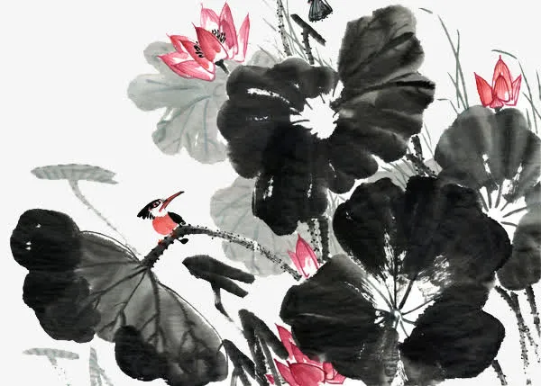 水墨荷花素材免抠