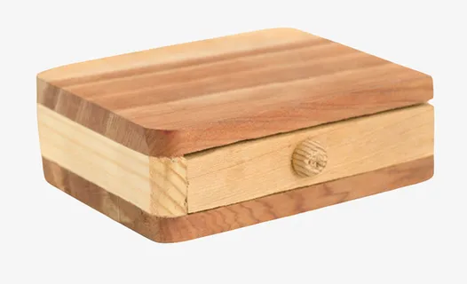 卡其色光滑抽拉式的复古木盒实物免抠