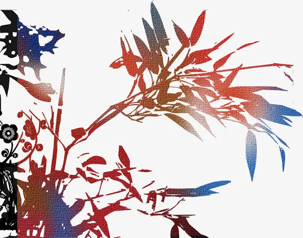彩墨树枝免抠