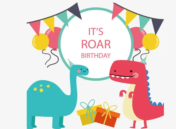 彩色恐龙生日卡免抠