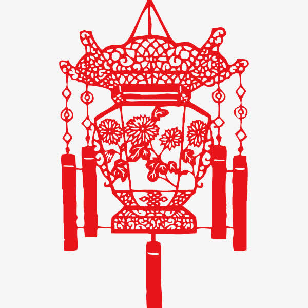 中国风剪纸灯笼免抠