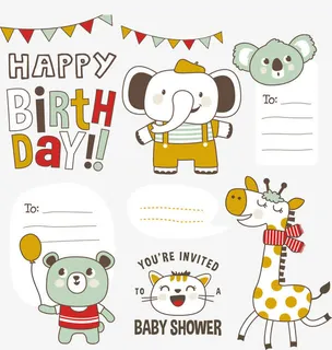 矢量儿童卡通手绘生日卡片免抠 矢量儿童卡通手绘生日卡片免抠