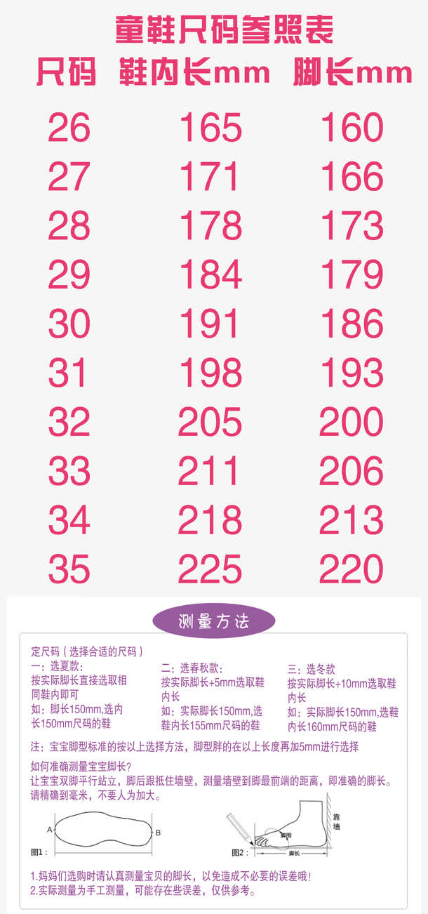 童鞋尺码参考表免抠