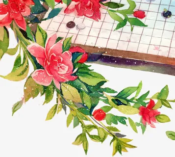 棕色棋桌红色鲜花免抠
