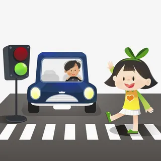 卡通过斑马线的女孩免抠