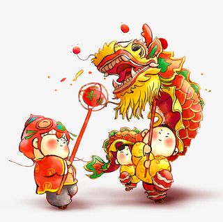 手绘可爱卡通元宵节灯会舞龙插图免抠