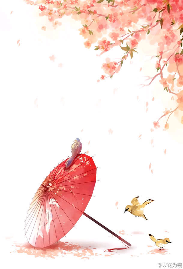 红色纸伞桃花免抠
