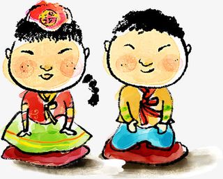 漫画两个娃娃韩国新年素材免抠