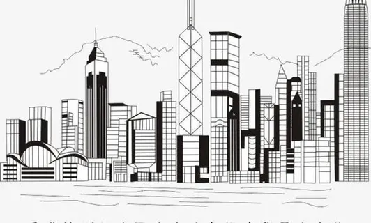 手绘线稿香港建筑全貌图免抠 手绘线稿香港建筑全貌图免抠