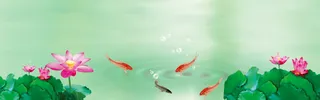 中国风荷花鱼气泡背景banner