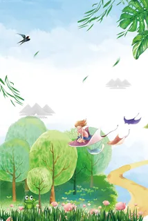 绿色手绘二十四节气之惊蛰宣传海报高清