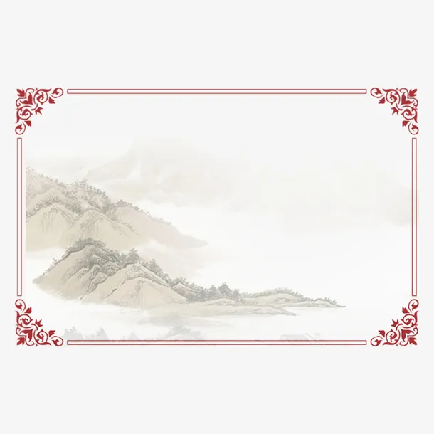 线框花纹山水画复古元素免抠装饰边框元素