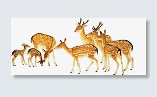 手绘油画小鹿风景免抠