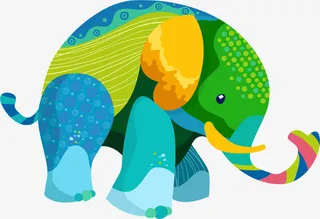 彩色卡通大象免抠